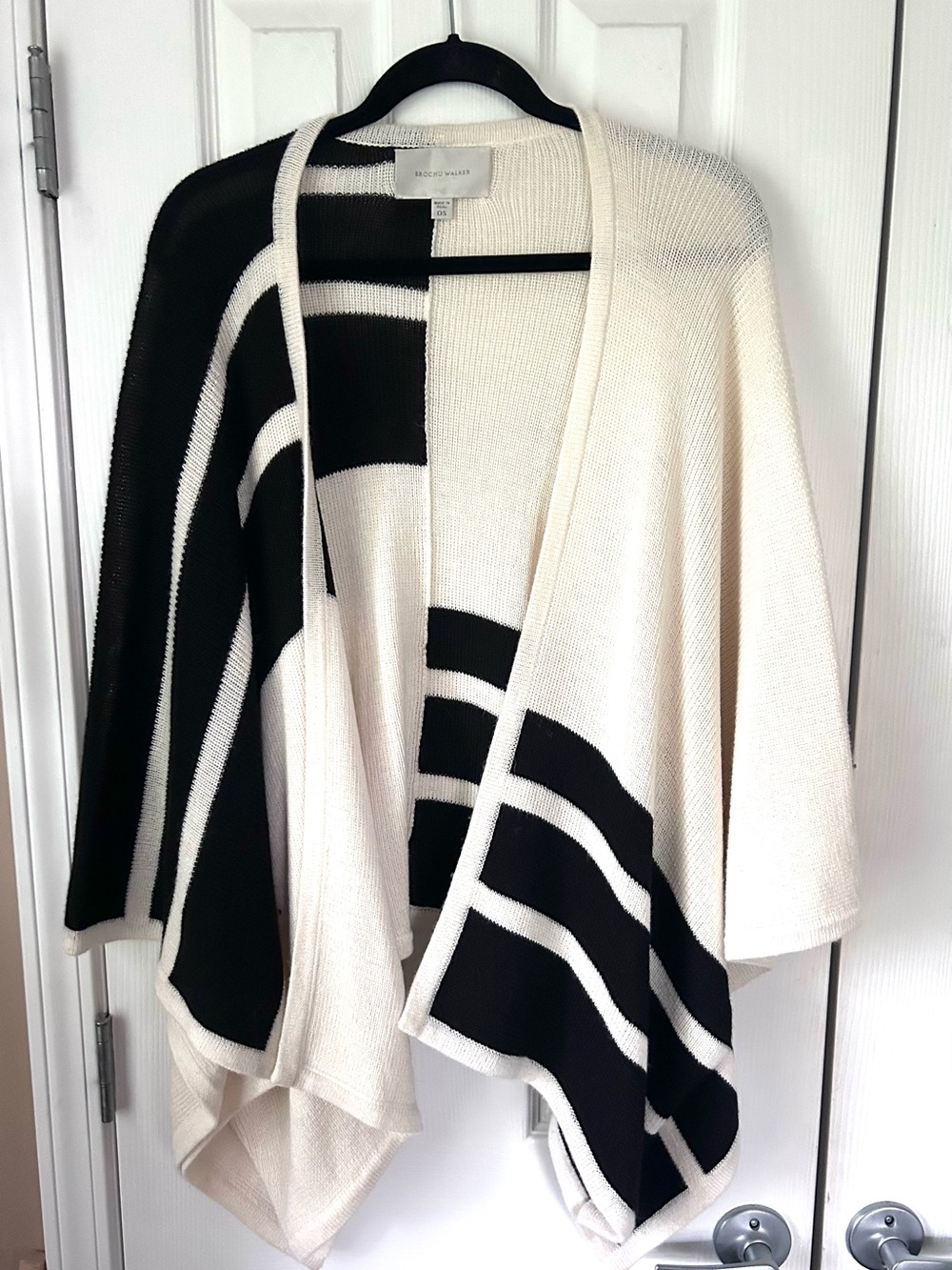 Brochu Walker Black and White Striped Open-Front Poncho